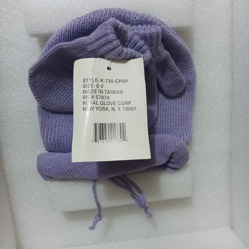 Purple and Blue Baby Hat and Mittens Set